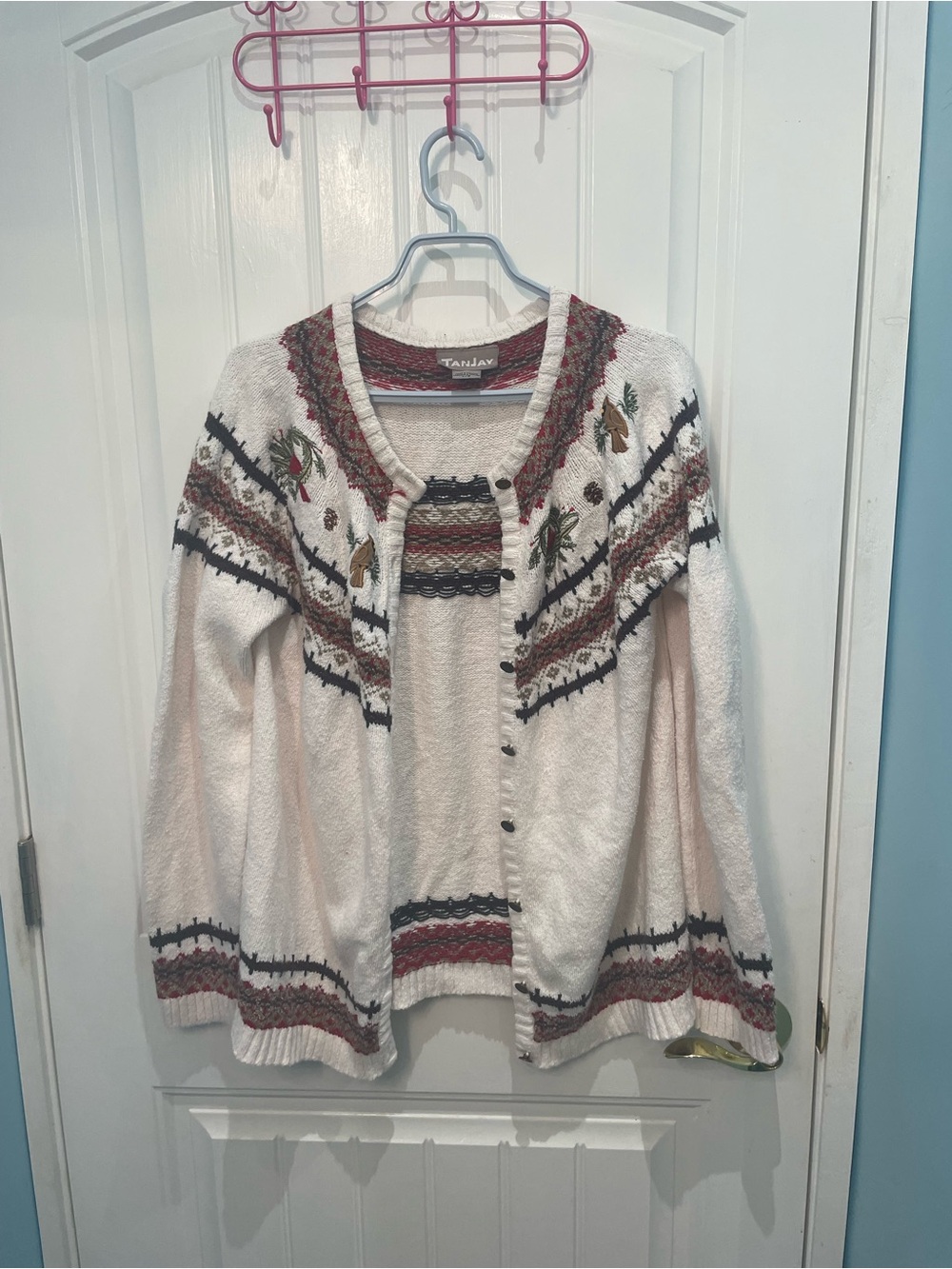 Vintage TanJay Cream Fair Isle Button-Front Cardigan with Multicolor Accents
